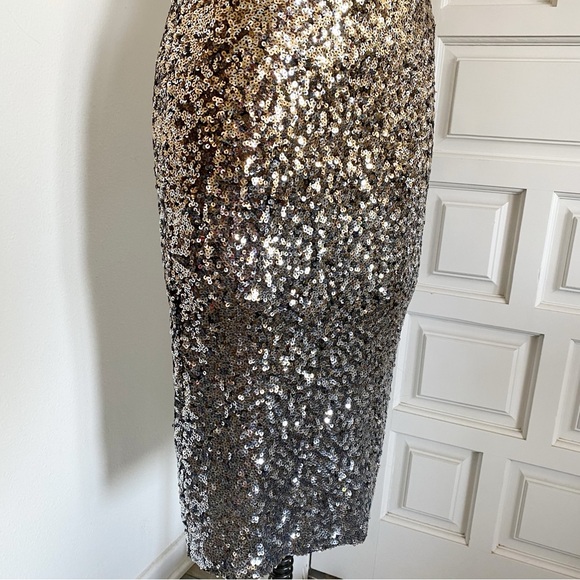 Dress The Population Ombré Gold Silver Sequin Dress Cap Sleeve Low Back Medium - Picture 4 of 12